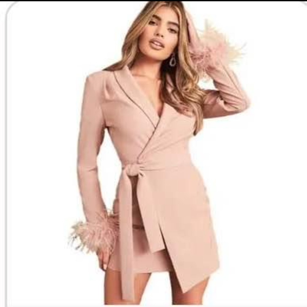Lavish Alice Blush Feather Cuff Mini Dress